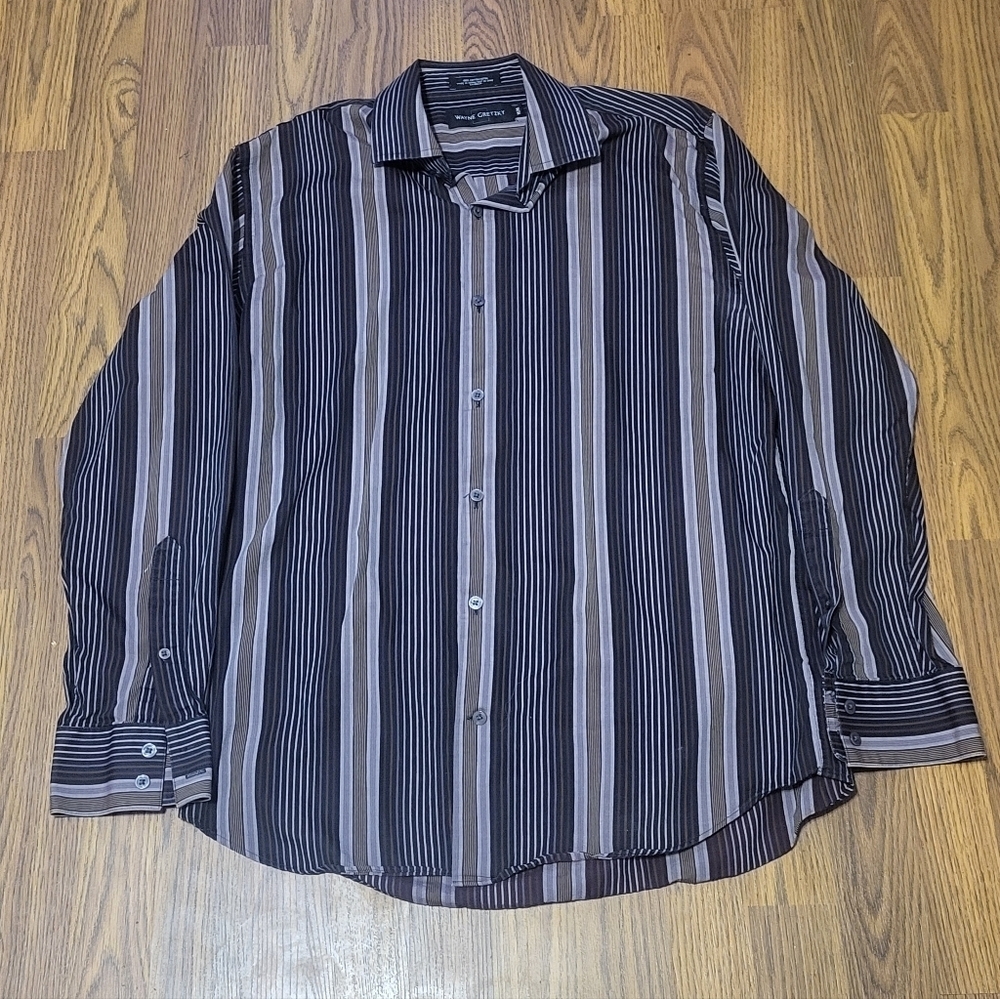 Wayne Gretzky Men’s Long Sleeve Casual Striped Button-Down Shirt Medium C26
